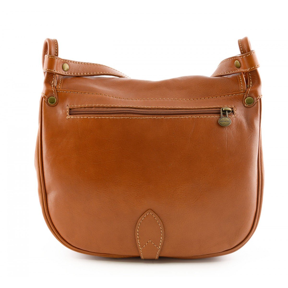 Bolso De Bandolera En Piel Para Mujer Color Cognac - Peleteria Echa En Italia - Bolso Mujer