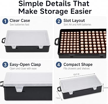 Xuerdon 134-Slot Battery Organizer Storage Case for AA and AAA Batteries