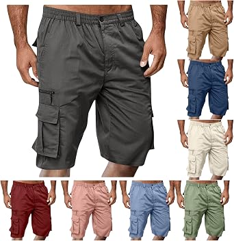 Cargo Shorts for Men Big Tall Elastic Waist Shorts Casual Knee Length Cargo Classic Stretch Work Short with Pockets