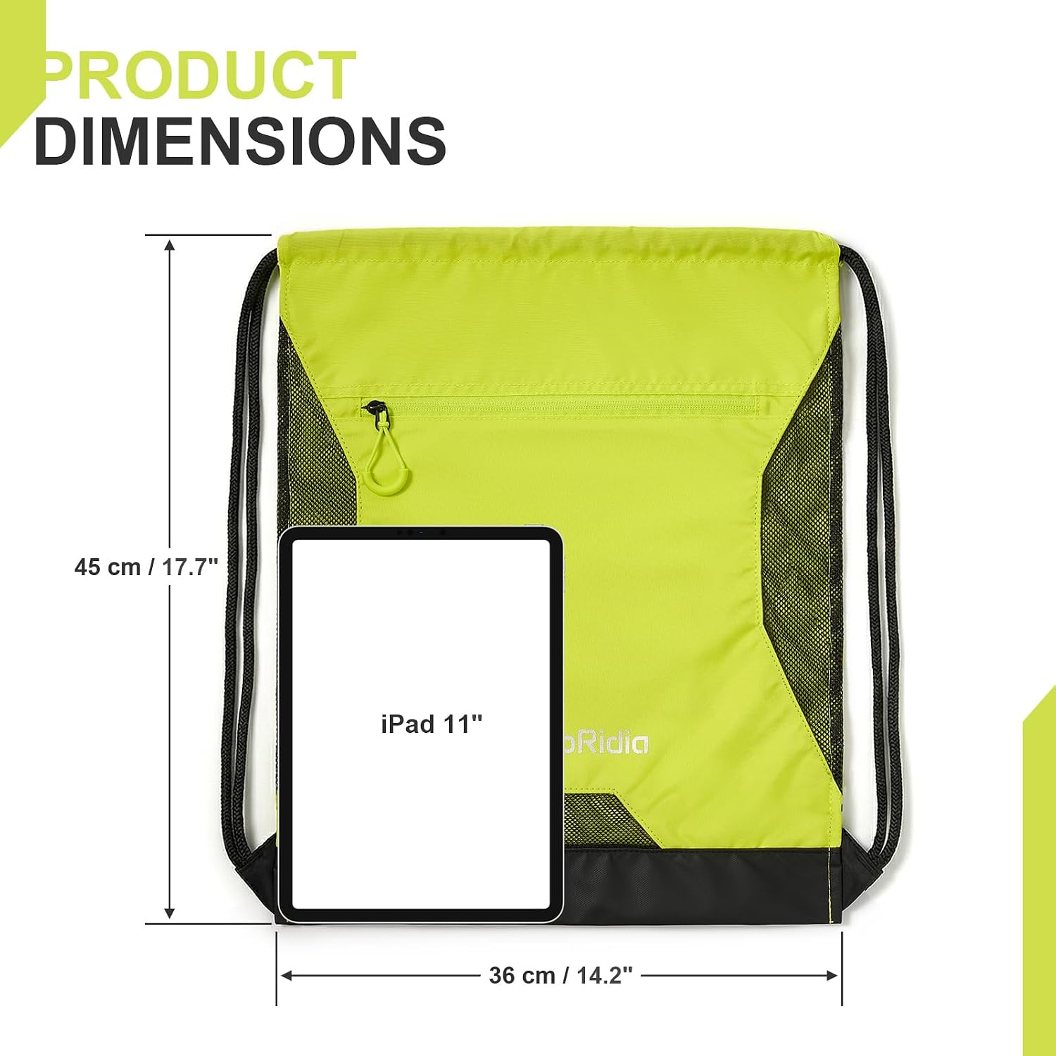 Drawstring Backpack for Men/Women, Lightweight Sports Bag for Gym, Beach, Swim, Hiking, Running & Cycling, Anti-Stain with Quick-Access Mesh Pocket, Green 14.2"×2.8"×17.7"