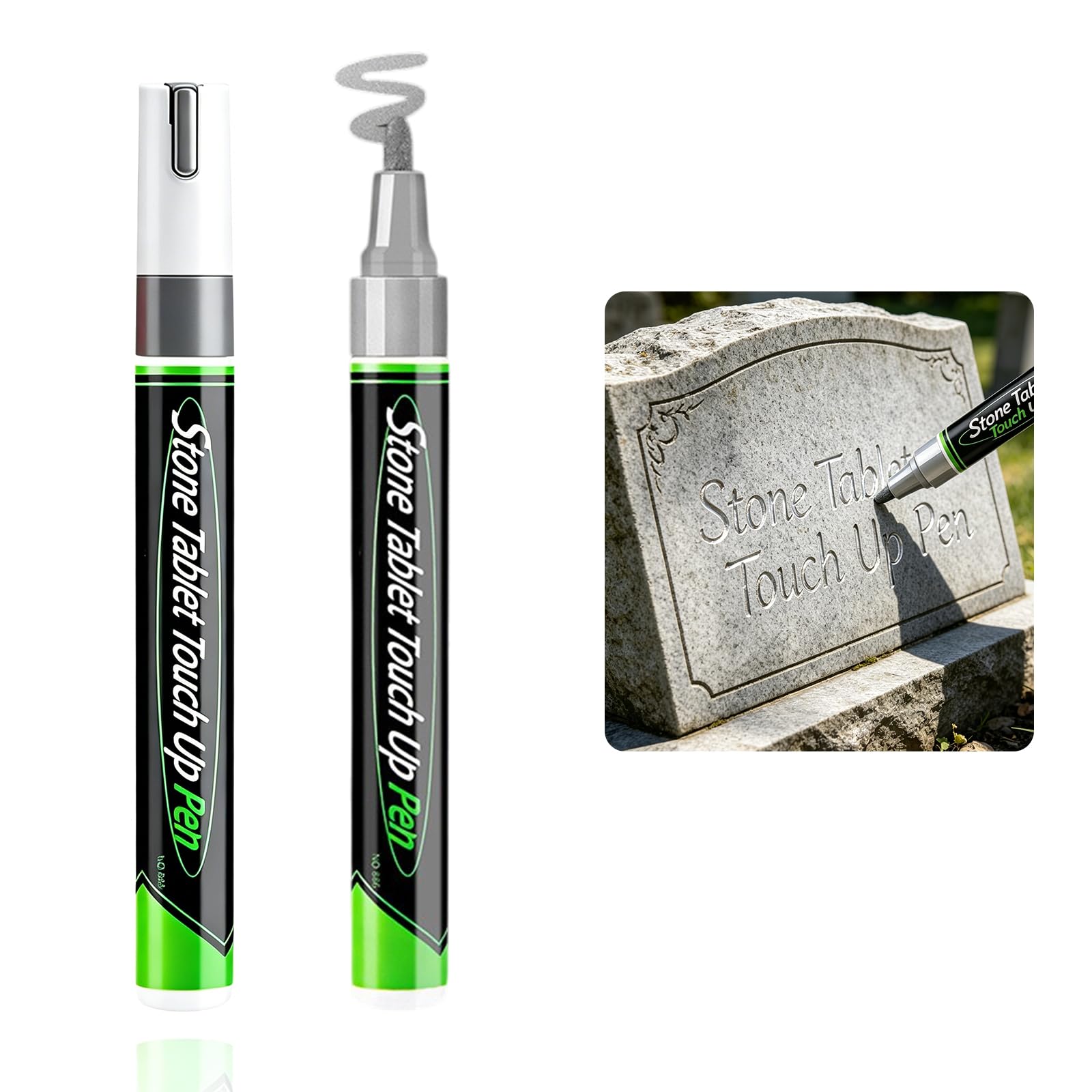 Ruiunchu 2 Pcs Silver Tombstone Marker Pen,Waterproof Grave Stone Touch Up Pen,Quick Dry Oil Based Gravestone Marker Pens for Gravestone Lettering and Memorial Inscriptions (Silver)