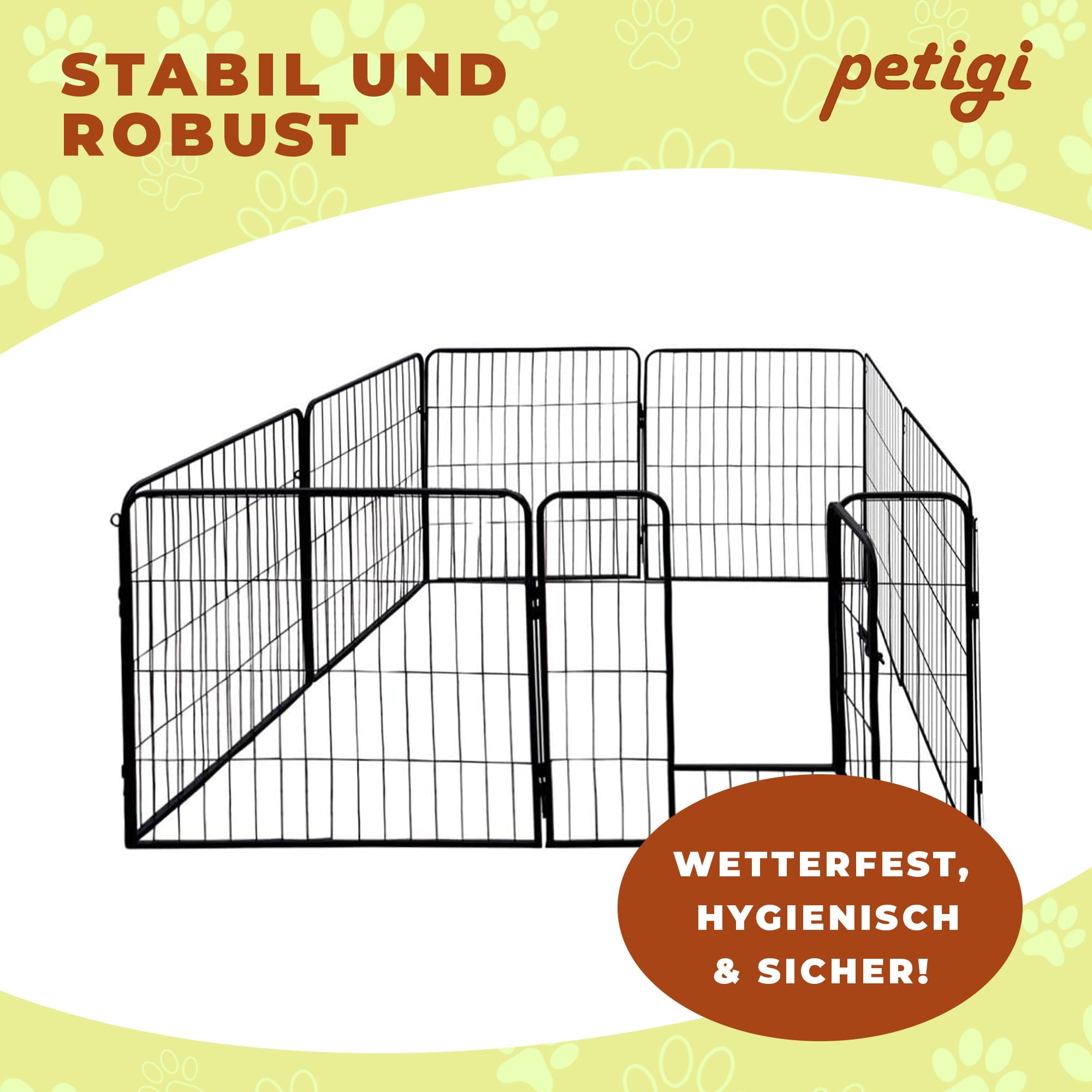 Petigi Welpenauslauf, Freilaufgehege aus pulverbeschichtetem Stahl, zusammenklappbar, Maschenweite 47 mm, inklusive Befestigung zur Verwendung im Garten, Größe (B x H):80 x 60 cm (8X)