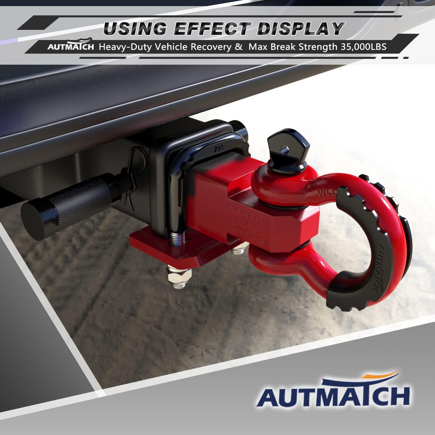 AUTMATCH Shackle Hitch Receiver 2 Inch with Hitch Tightener Anti-Rattle Clamp, 3/4" D Ring Shackle and 5/8" Trailer Hitch Lock Pin, Heavy Duty Receiver Kit for Vehicle Recovery, Red