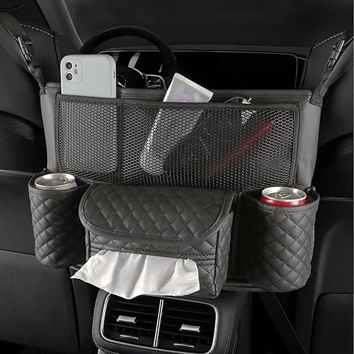 Miniatura 6 de zipelo Soporte para bolso de mano entre asientos, soporte para bolso de gran capacidad con múltiples bolsillos de cuero PU, bolsa de red para el