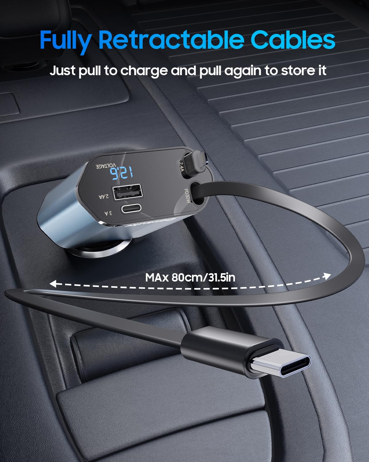 Wysuwana ładowarka samochodowa do iPhone'a 17, 69 W USB C 4 w 1, szybkie ładowanie, akcesoria do samochodów ciężarowych, adapter samochodowy, prezent dla mężczyzn i kobiet, iPhone 17 Pro Max Air 16 15