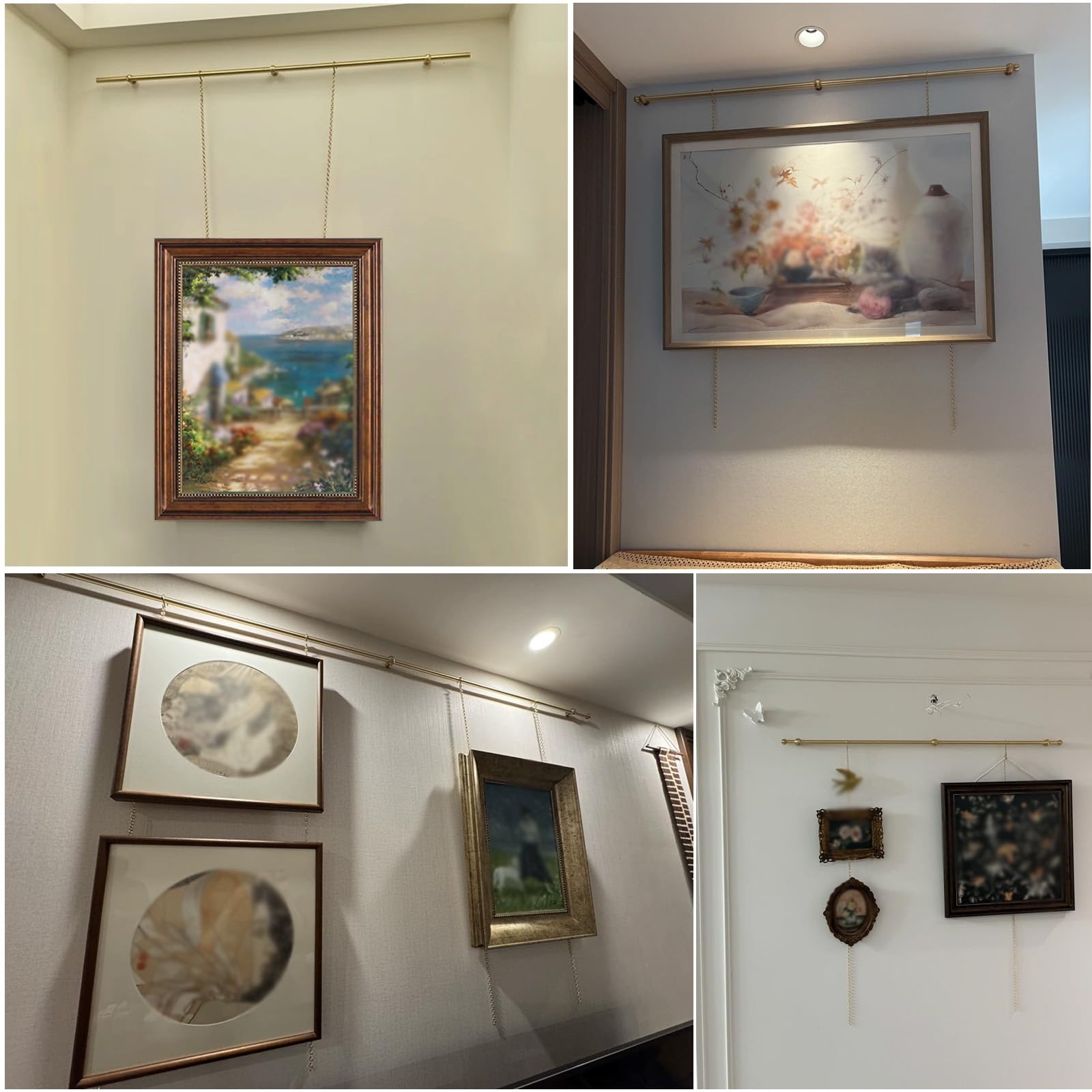 Bilderschienen Aufhängesystem aus Messing, Galerieschienen für Bilder, Geeignet für Galerien und Ausstellungshallen, Höhenverstellbar(1.1m/43in)