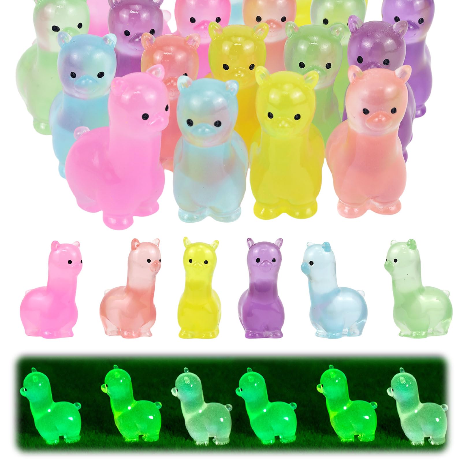 GlamRays Pack of 18 Resin Alpaca Figurine, Luminous Mini Alpaca Figurine