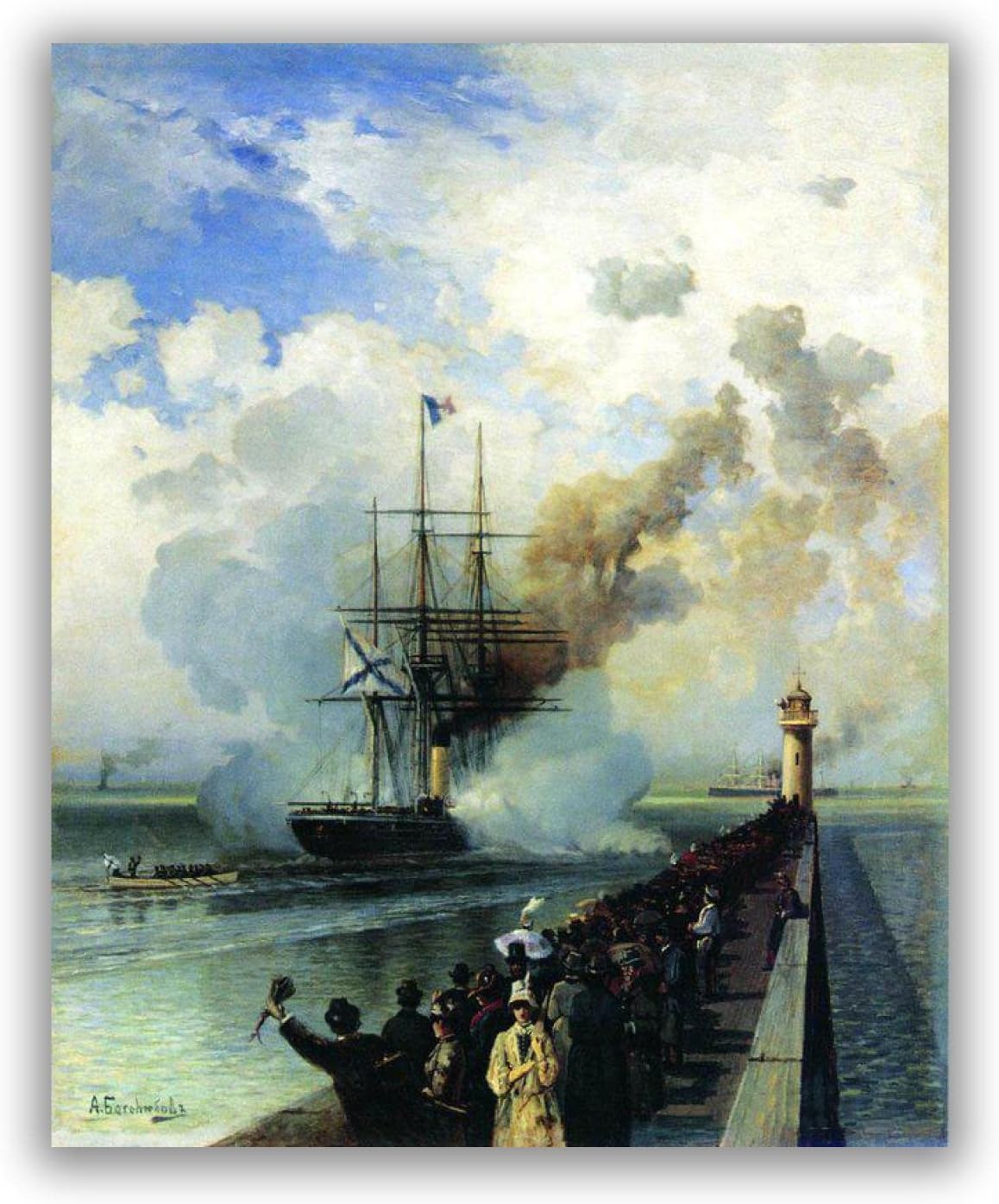 Amazon.co.jp アレクセイ・ペトロヴィッチ・ボゴリュボフ作「ラズボイニク・フリゲート」 有名なウォールアートプリント キャンバスに