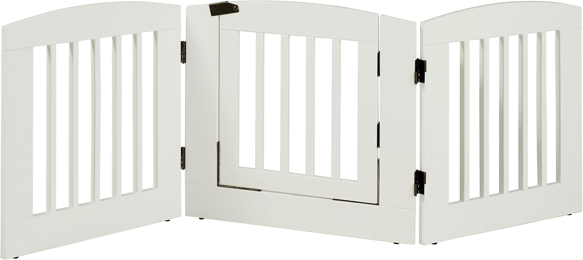 BarkWood Freestanding Wood Pet Gate - 3 Panel Expansion - with Walk-Thru Door - Medium - 24"H - White Finish