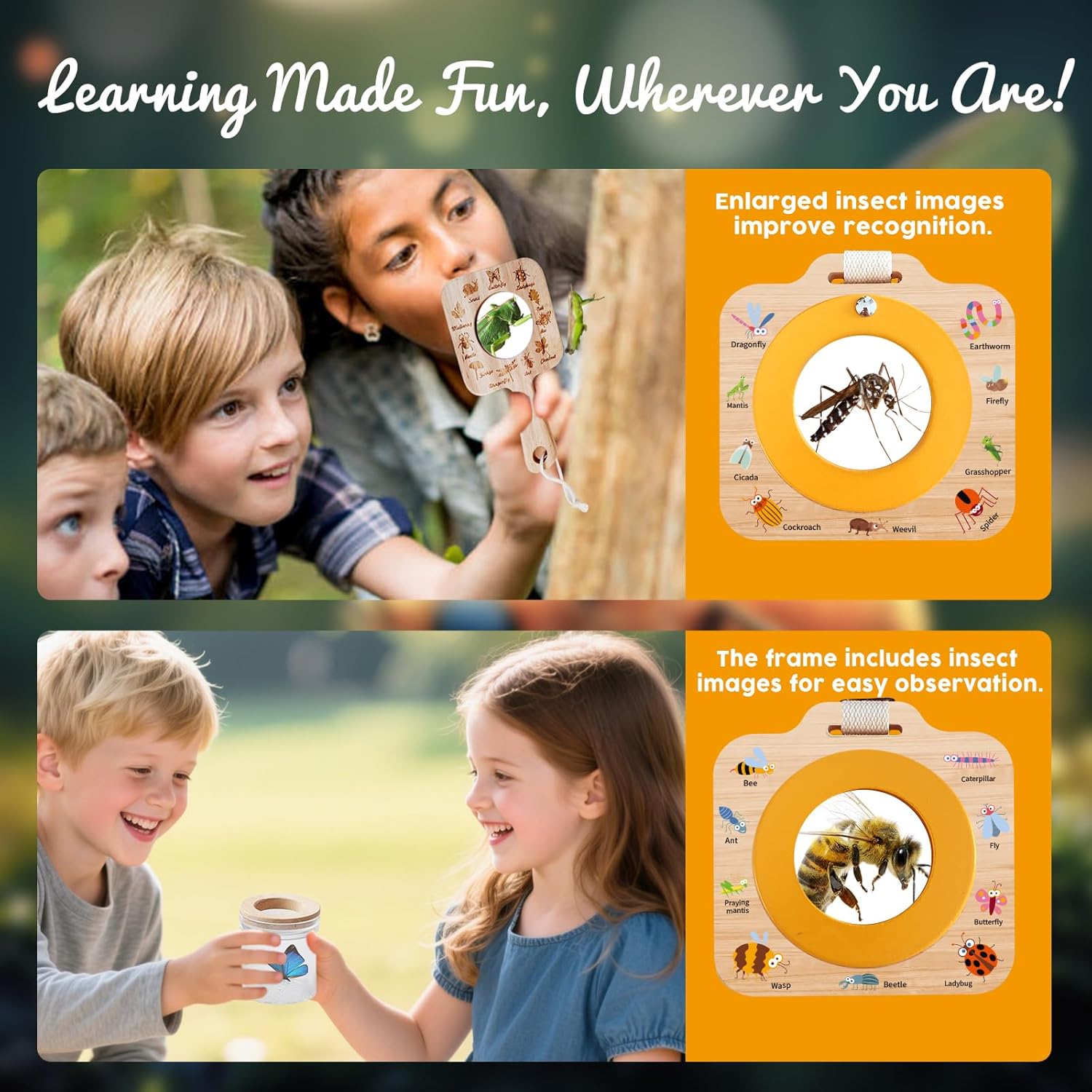 Bug Catcher Kit for Kids, 10 PCS Outdoor Explorer Set with Insect Cage, Butterfly Net, Magnifying Glass, Compass & ID Cards, STEM Nature Exploration Toys for Boys Girls, Backyard Adventure Gift