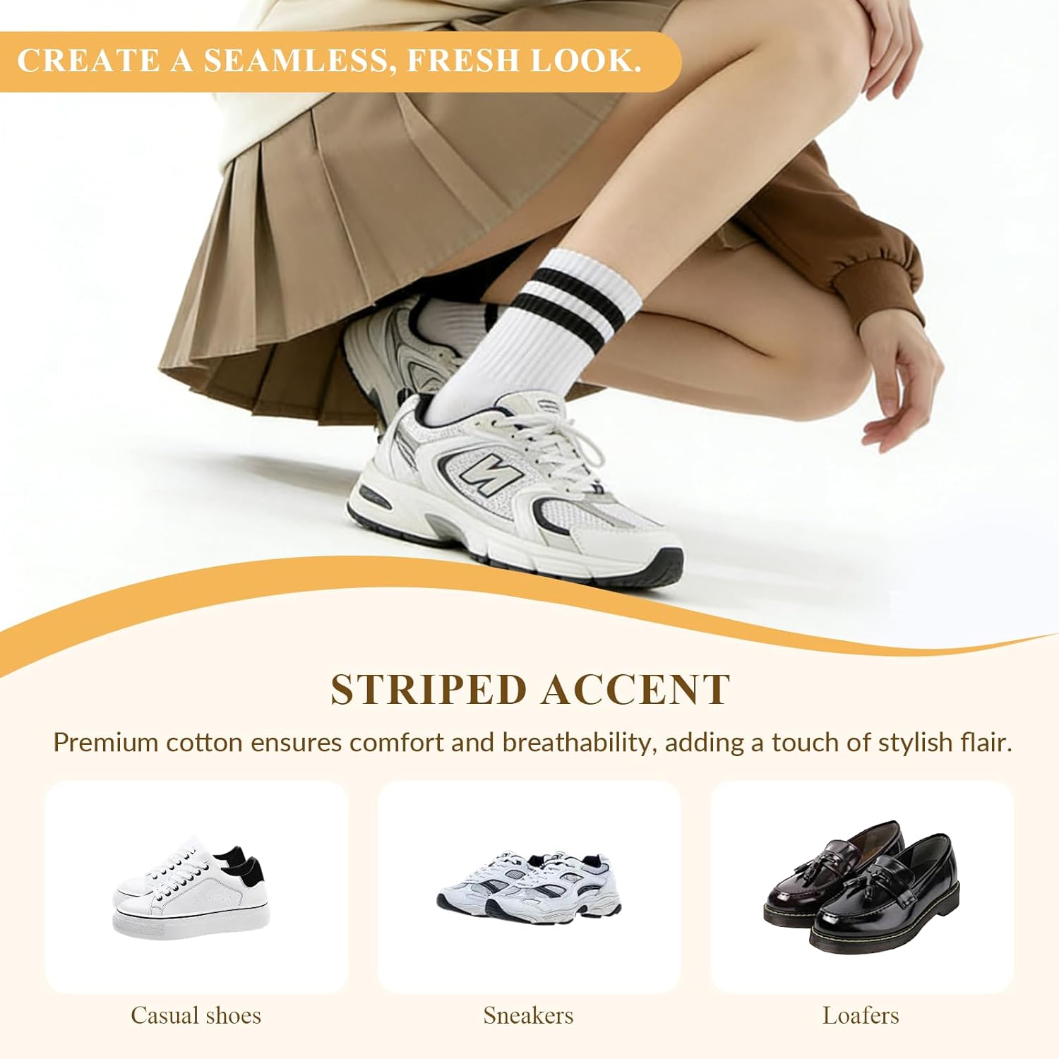 4Pairs Women Striped Cotton Crew Socks, Athletic Running Socks for Sport, Home,Office, School, Size 6-9 - Image 5