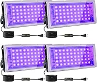 Vista 12 de Luces Negras de 100W, Luz de Inundación de Luz Negra con Enchufe e Interruptor, para Fiesta Fluorescente, Halloween, Póster Fluorescente