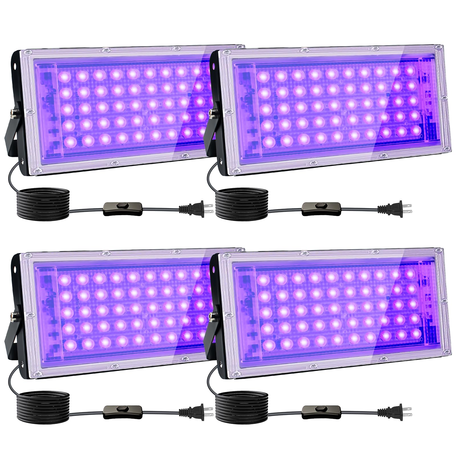 4 Pack 50W Black Lights, Blacklight Flood Light with Plug and Switch,for Glow Party, Halloween, Fluorescent Poster, Body Paint