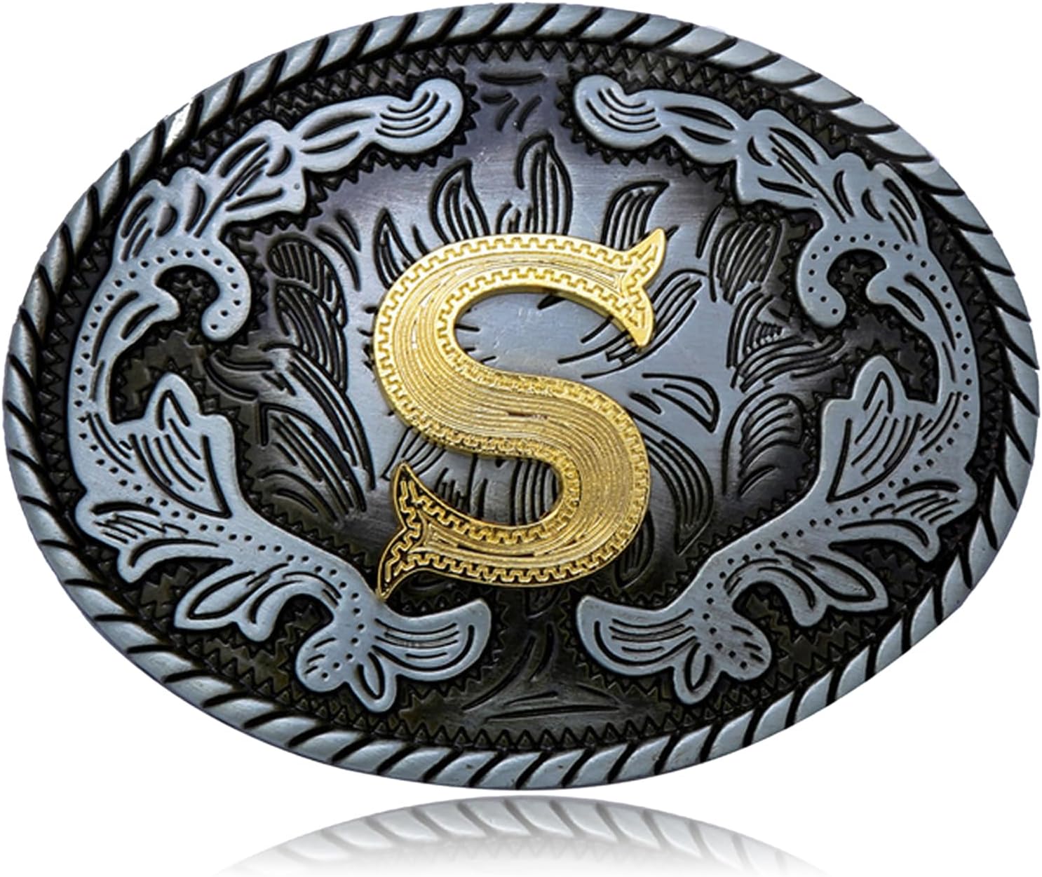 Btilasif Western Belt Buckle Western Cowboy Initial Letters ABCDJMR to Z Oval Belt Buckle for Men Women Boys Girls
