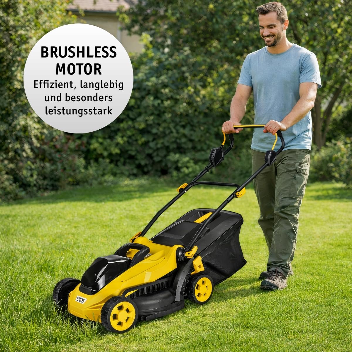 MISTER TOOL Akku-Rasenmäher 20V Brushless – 330mm Schnittbreite | Schnitthöhe 25–65mm | 35L Grasfangsack | klappbarer Griff | GS-geprüft | inkl. Akku & Ladegerät