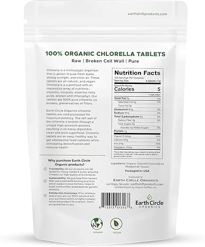 Miniatura 2 de Tabletas orgánicas de Chlorella  Kosher  Suplemento de alta potencia, clorofila totalmente natural, superalimento de algas verdes puras, pared de