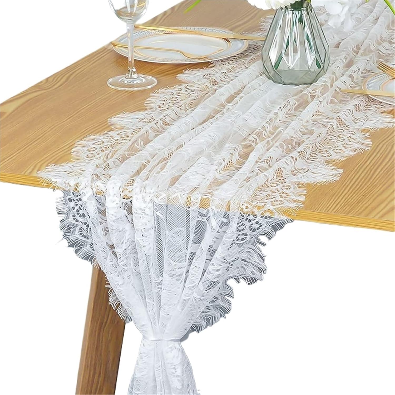 Table Runner for Home Decor White Floral Lace Table Runners for Rustic Chic Wedding Reception Decor, Bridal Shower Brithday Party