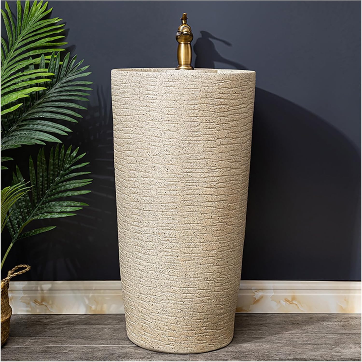 Ceramic Material Modern Bathroom Basin Sink, Pedestal Sink Kaolin Bath Sink, Pedestal Bathroom Sink for Indoor and Outdoor, Modern Sinks for Bathroom/Garden