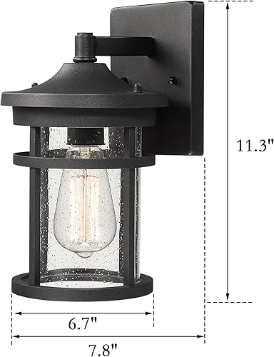 Miniatura 3 de Bestshared Lámpara de pared para exteriores, lámpara de pared de 1 luz, linterna de pared exterior con pantalla de vidrio sembrado (negro)