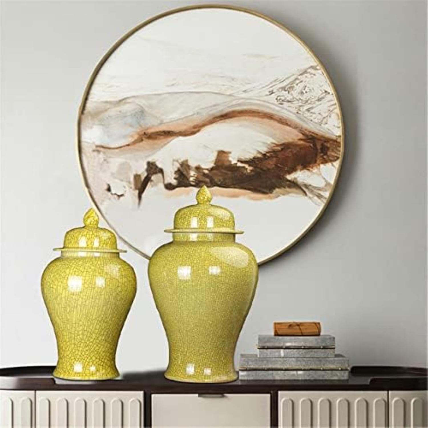 XENITE Ceramic Jars,Tea Jar,Chinese Style Storage Jars,Yellow Ginger Jars Vase with Lid Ceramic Jar Porcelain Vase Decorative Jars for Home Decor (Size : Height 17.3 inches) (Color : Yellow)