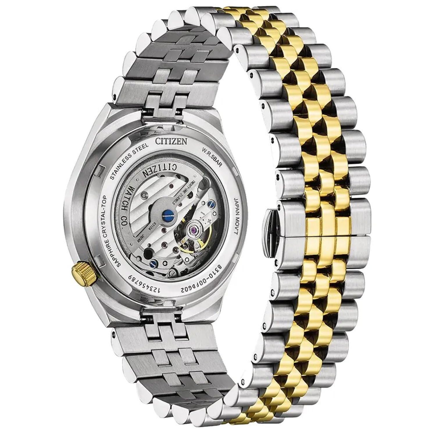 Citizen Tsuyosa 60 NK0024-54X Mechanische Armbanduhr, Unisex, Stahl, zweifarbig, goldfarbenes Zifferblatt, Saphirglas, Grün, 40 mm