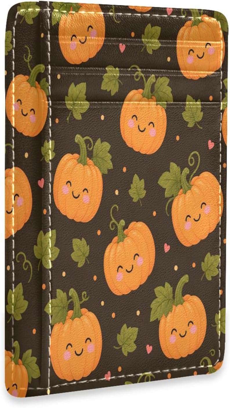 Halloween Pumpkins RFID Blocking Slim Wallet Credit Card Holder
