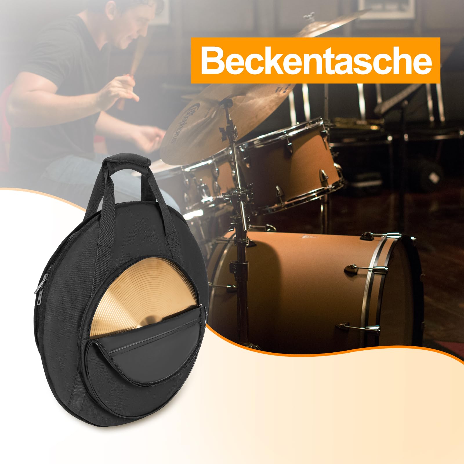 OUUTMEE Bolsa para platillos de 22" 600D impermeable, tejido Oxford Cymbalbag con divisor acolchado, espacio para 5 Raobao, bolsillo exterior de 15 pulgadas, con asa cómoda, color negro