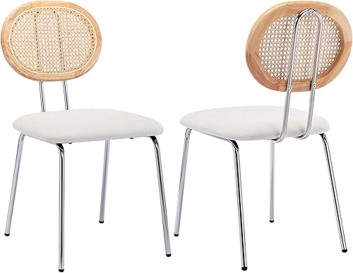 Miniatura 2 de DUHOME Juego de 2 sillas de comedor para interiores con respaldo de ratán, sillas de asiento redondas tapizadas industriales modernas de mediados de