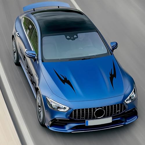 Miniatura 4 de 6 calcomanías de vinilo con diseño de llama para el lado del automóvil, diseño de rayas deportivas y capó de techo para todos los coches (negro)