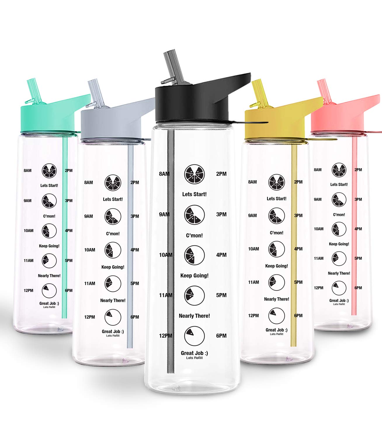 KEPLINPremium 900ml Water bottle with Straw | BPA-Free, Daily Water Intake Bottle with Time Markings | Motivational, Leakproof Sports Water Bottle, Ideal for Gym, Office, Cycling & Running (Black)