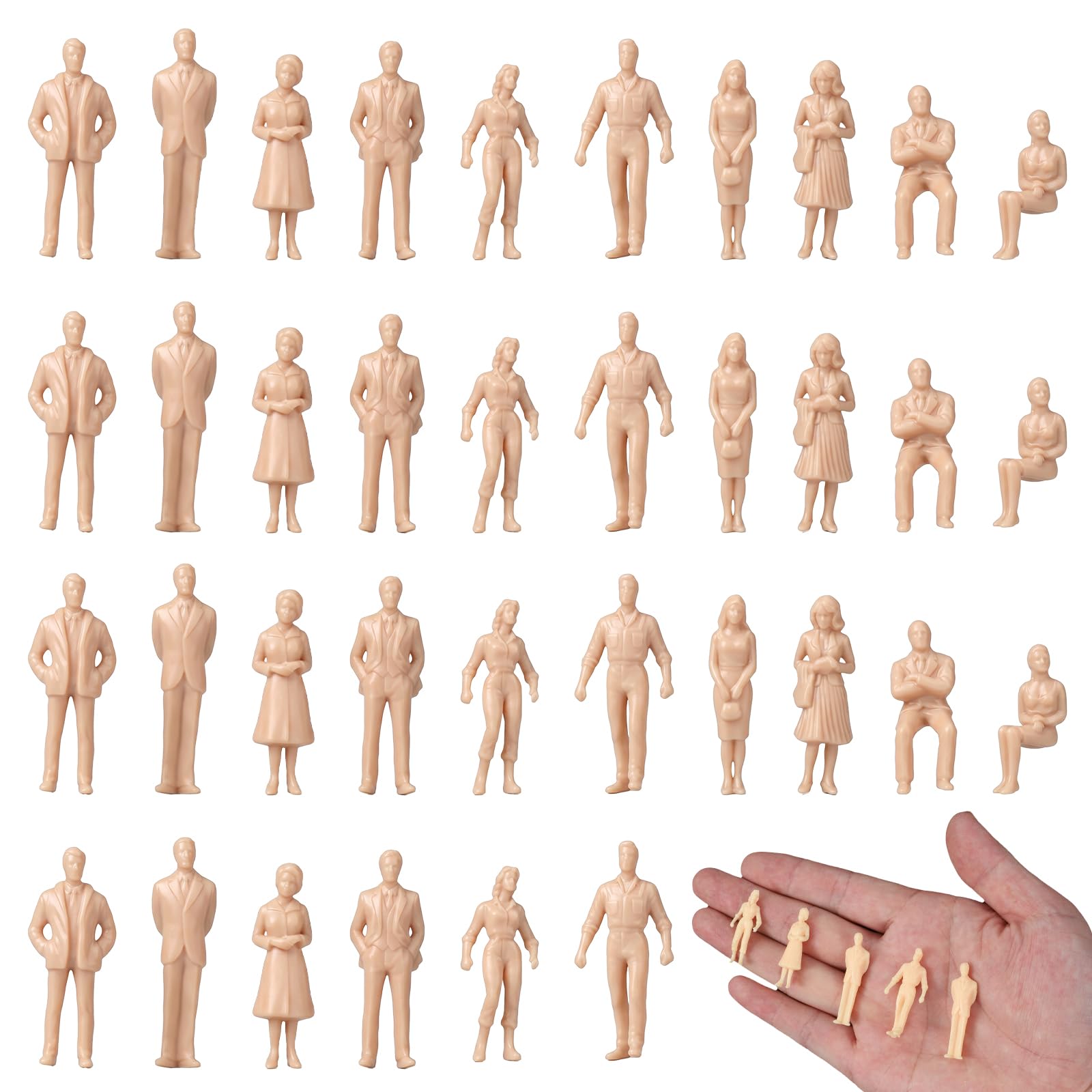 Sibba 60 Pcs Unpainted Mini People Figurines 1: 50 Scale Little People Toys Architectural Painted Tiny Model Sitting Standing Miniature Figurines Model for Miniature Scenes