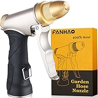 FANHAO Heavy Duty Metal Garden Hose Nozzle - High Pressure 4-Pattern Spray, Leak-Proof Brass Head, Ergonomic Non-Slip Grip for Watering, Car Wash & Pets