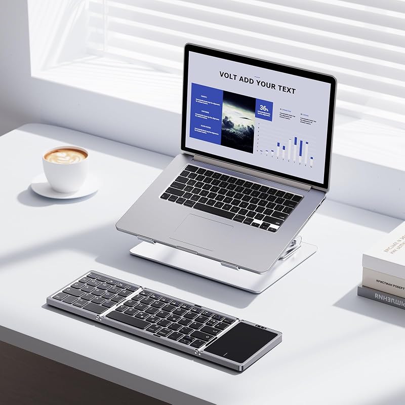 OMOTON Összecsukható Bluetooth Billentyűzet Touchpaddal, Vezeték Nélküli QWERTZ Billentyűzet Tablethez és Laptophoz