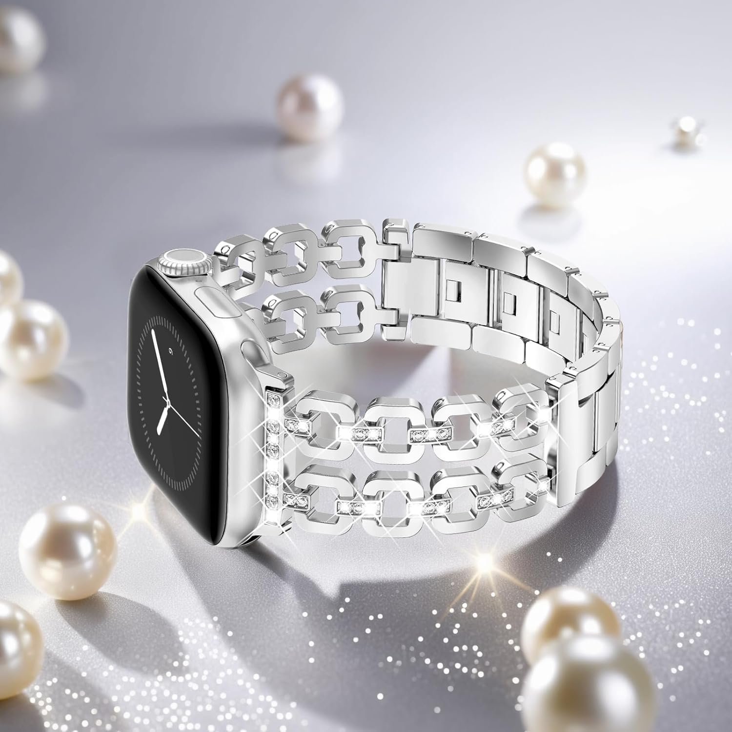 WINGLE for Apple Watch Band 42/46/38/40/41/44/45/49mm Women Designer Dressy Bands Fancy Chain Bracelet Stainless Steel Elegant Jewelry Metal Strap for iWatch Series 11 10 9 8 7 6 5 4 SE/Ultra 3 2 1 - Image 5