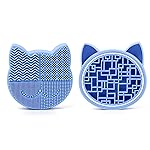 Silicon Makeup Brush Cleaner Mat with Portable Cat Shaped Cosmetic Brush Cleaning Pad Holder - Blue