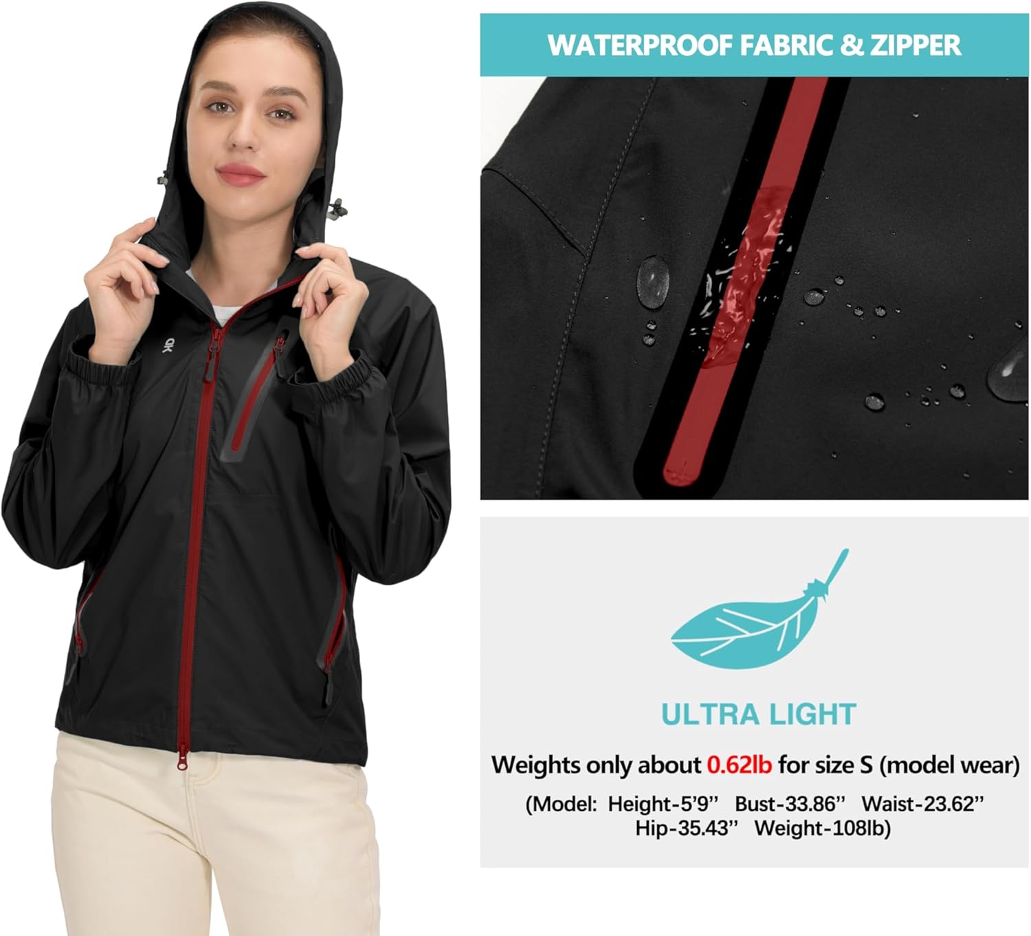 Little Donkey Andy Women's Waterproof Rain Jacket Ultra-Lightweight Rain Shell for Cycling Running Biking - Image 3