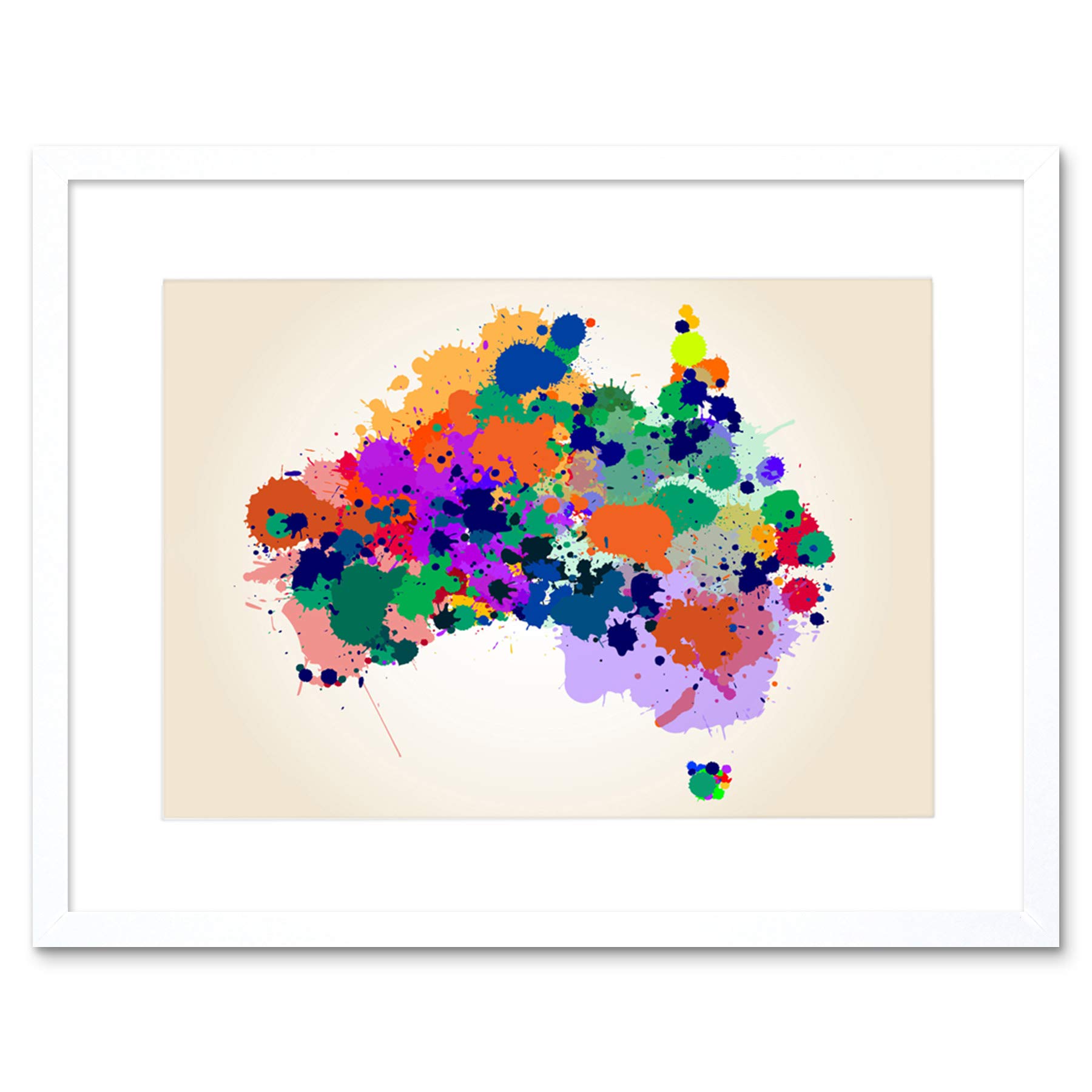 Wee Blue Coo Paint Splat Multi Coloured Australia Map Picture Framed Wall Art Print