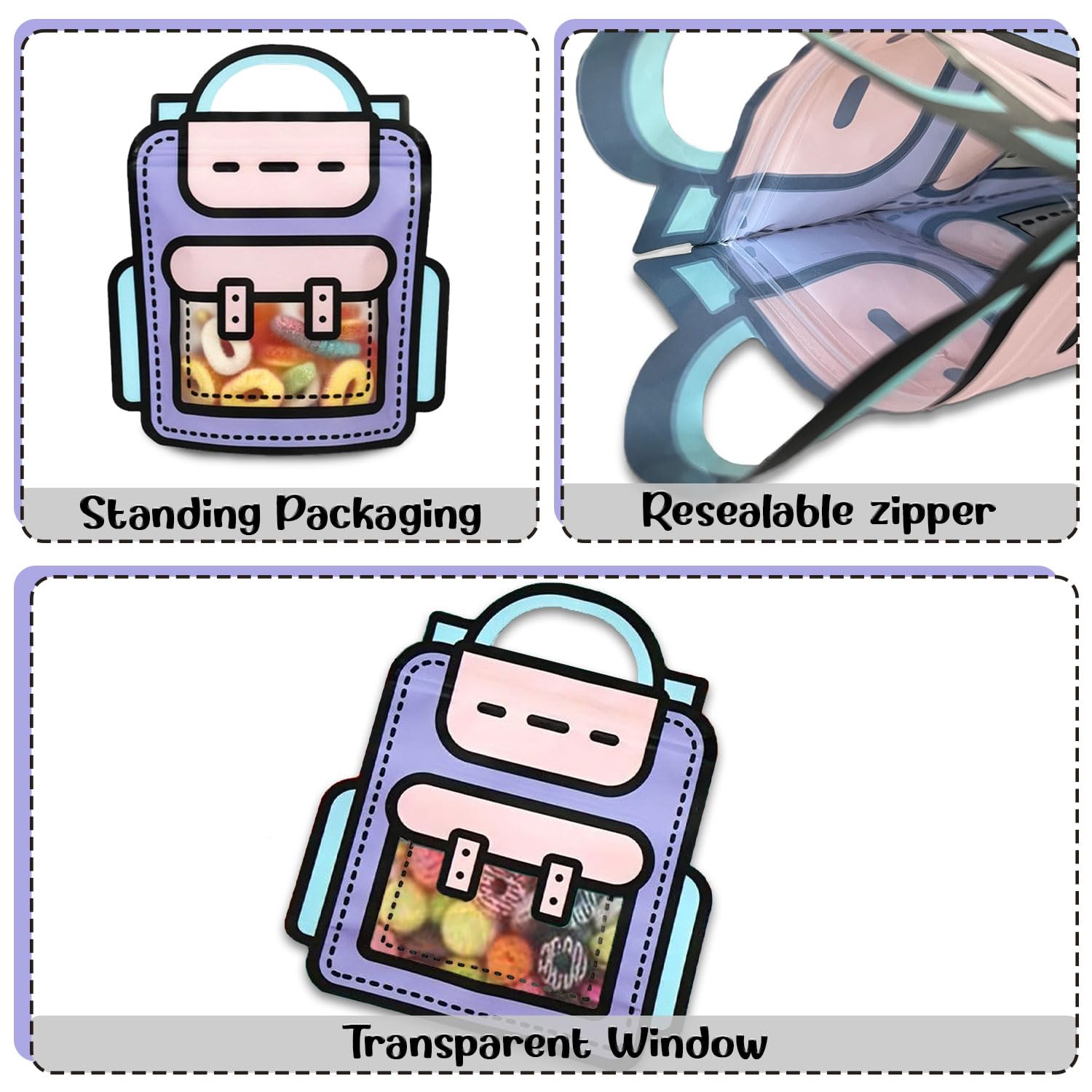 SKY FLEXI PACK – 16 Pcs, Small School Bag Themed Candy & Cookie Bags (18cm x 21cm, Purple) – Perfect Goody Bags for Kids, Ideal for Return Gifts for Birthday and Party Favors 2