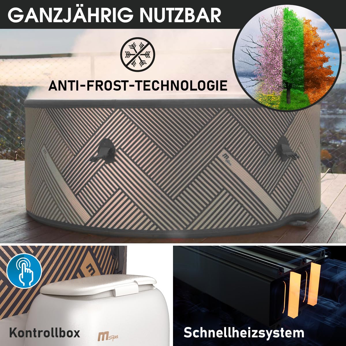 BRAST Whirlpool aufblasbar MSpa Frame Mono Eco für 8 Personen | Ø192x65cm | 144 Massagedüsen in 3 Intensitäten | In- Outdoor Pool | Ganzjähriger Einsatz Winterfest | einfache Steuerung per App
