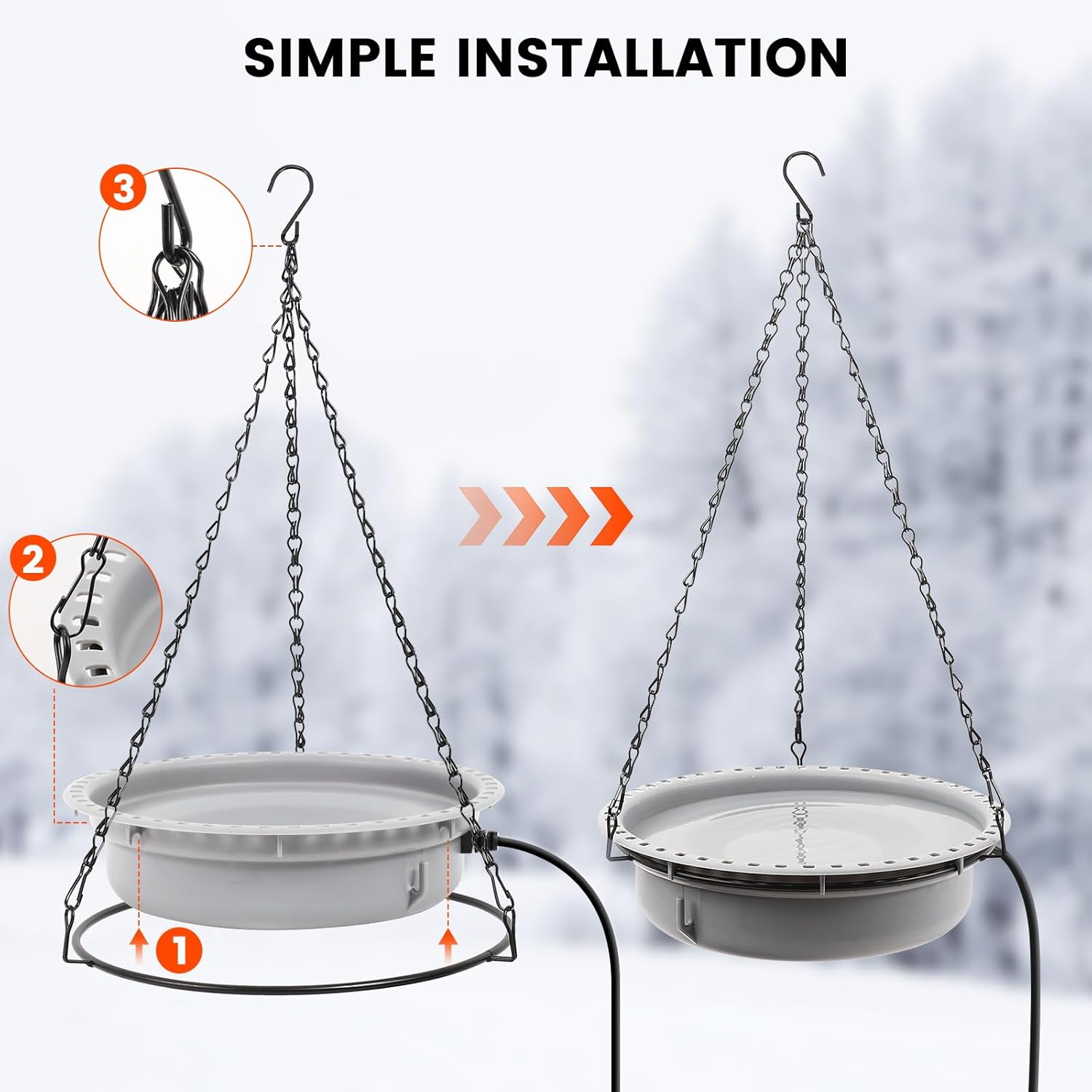 Hanging Heated Bird Bath for Outdoors for Winter, Large Capacity Heated Birdbath Deicer,75W Thermostatically Controlled Birdbath Heater for Winter Garden Patio Yard Decoration