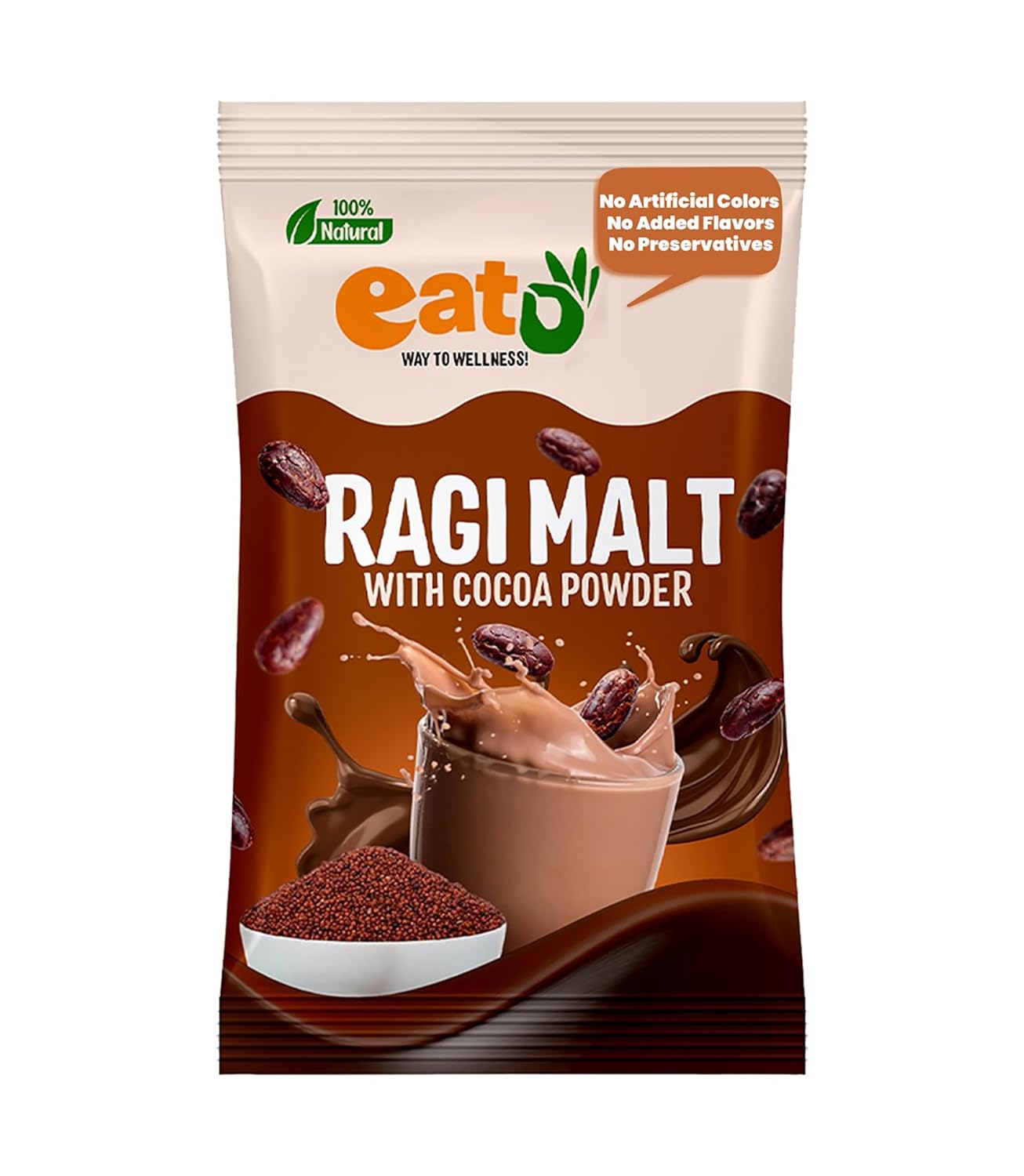 Eat5 Instant Sprouted & Roasted Ragi Malt with Natural Cocoa Powder | (15g X 25 Sachet) | Nutritious & Delicious Instant Drink Mix | High in Calcium & Iron | 100% Natural, No Preservatives | Vegan & Gluten-Free Eat5 Instant Sprouted & Roasted Ragi Malt with Natural Cocoa Powder | (15g X 25 Sachet) | Nutritious & Delicious Instant Drink Mix | High in Calcium & Iron | 100% Natural, No Preservatives | Vegan & Gluten-Free