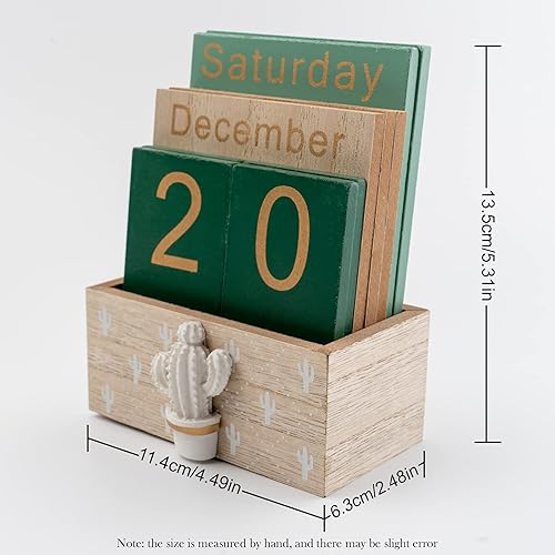 Miniatura 2 de Calendario perpetuo para escritorio, calendario vintage de madera para niños, calendario diario de escritorio, mes, semana, fecha, visualización de