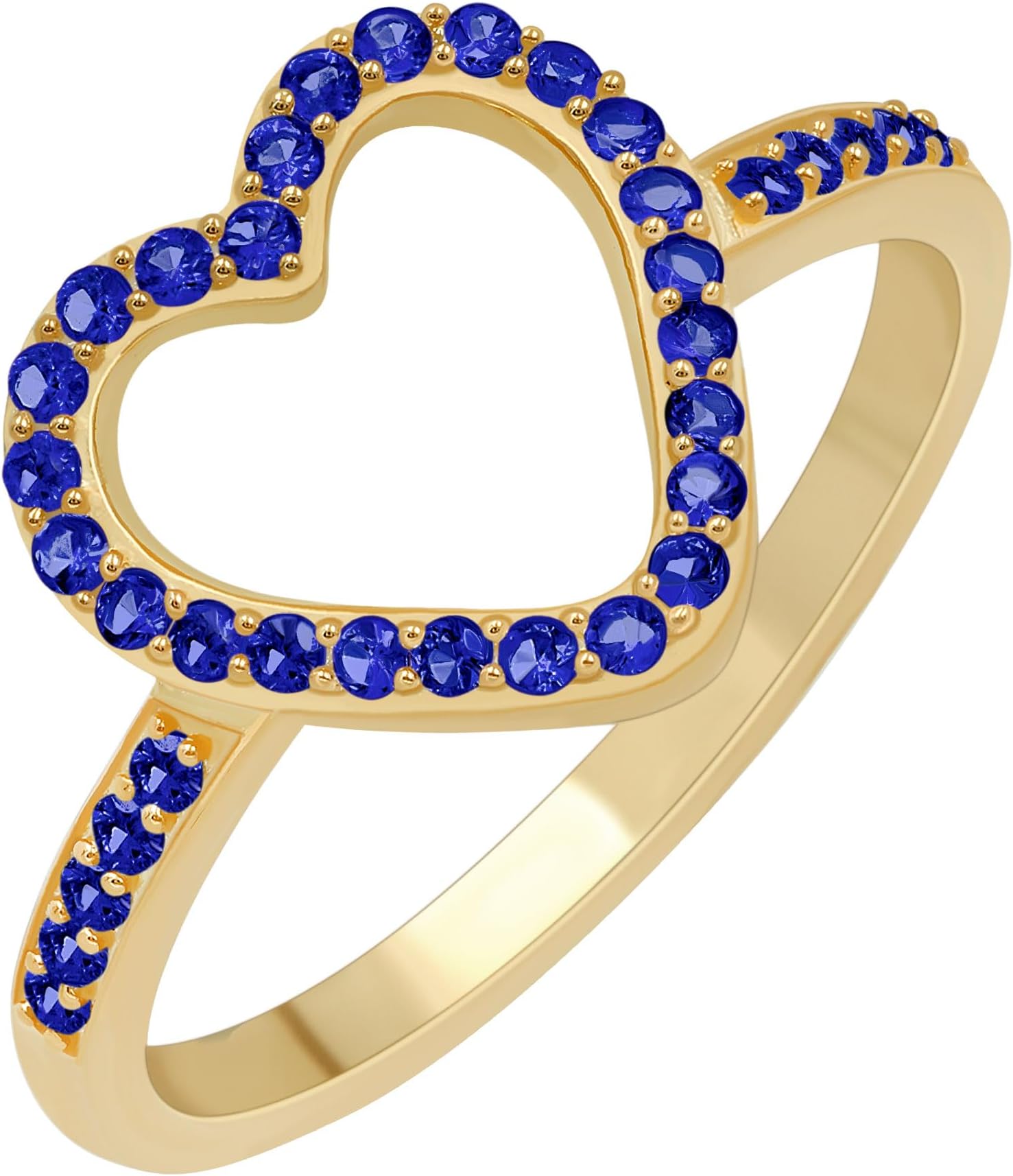 18K Yellow Gold & White Gold Lab Created Ruby/Blue Sapphire/Emerald/Simulated Diamond Stone Heart Shape Rings for Women - Light Weight Birthstone Ring Jewelry - Gift for Her