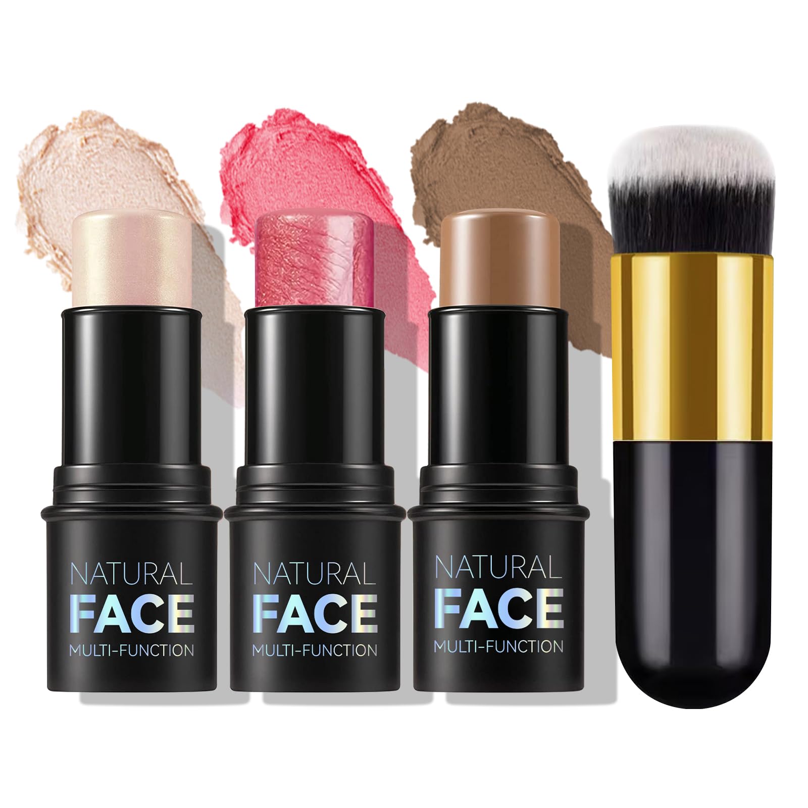 MLSMILE 3Pcs Cream Contour Stick Makeup Kit,Create Face Contour,Highlighter Stick,Blush stick for Sculpt the Cheeks,Bronzer Contour Sticks,Waterproof Long-lasting Contour set,Non-greasy(01#,03#,04#)