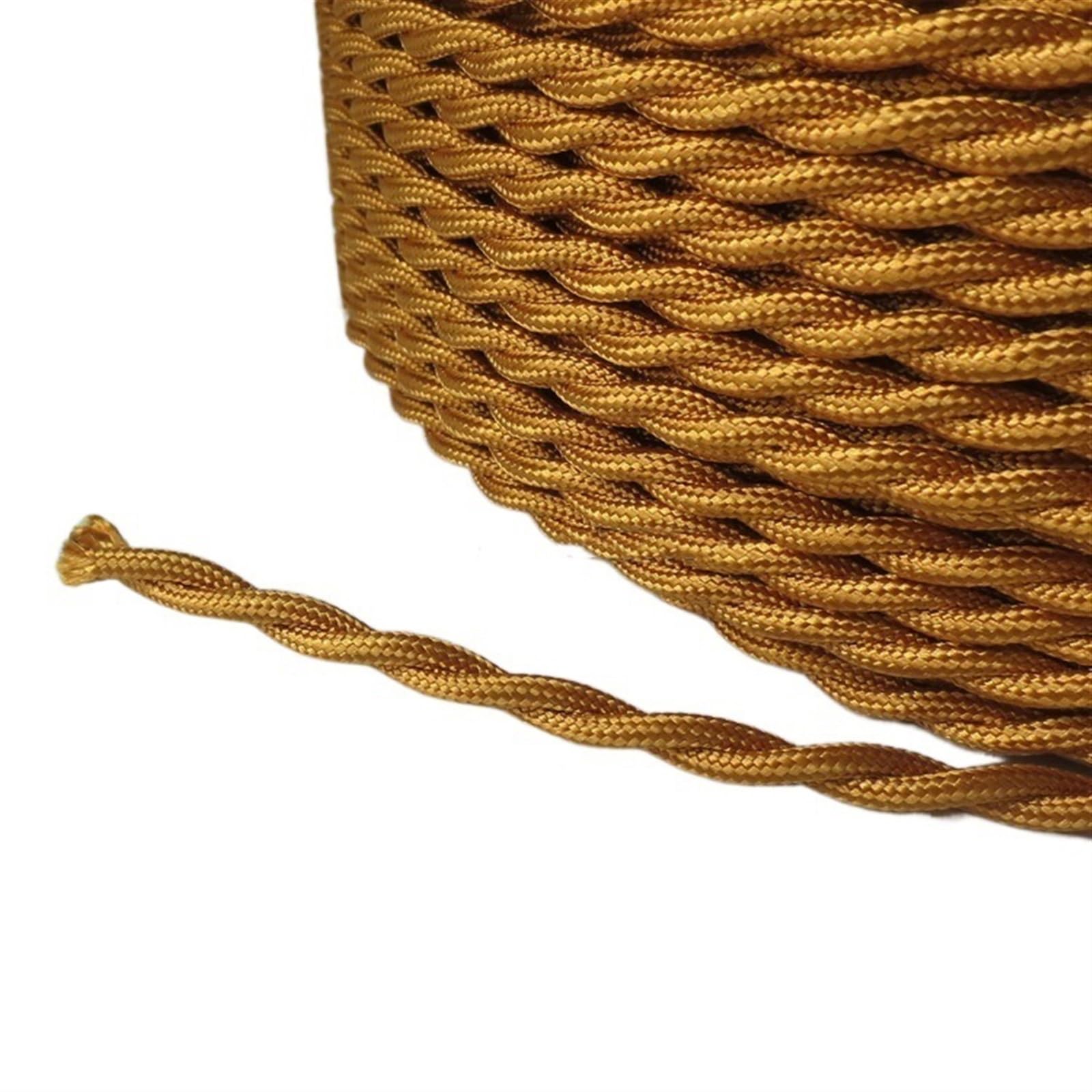 Cavo elettrico, Cavo elettrico intrecciato color oro da 10 metri, 2 x 0,75 mm2, cavo tessile intrecciato, colore oro.