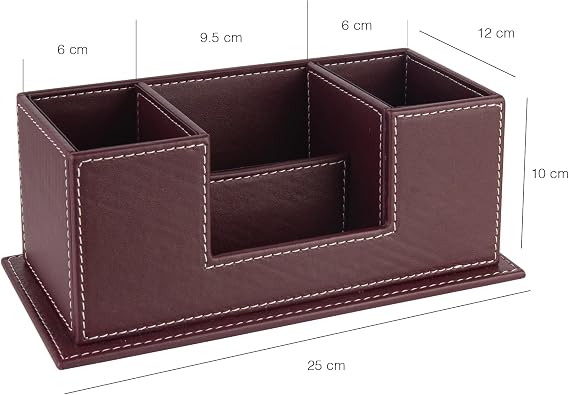 Masaüstü Deri Organizer Kalemlik 4 Gözlü Desktop Organizer Rainbow Vegan 10x12x25 cm. Bordo