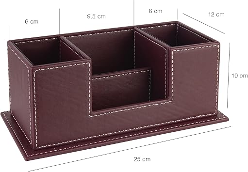 Masaüstü Deri Organizer Kalemlik 4 Gözlü Desktop Organizer Rainbow Vegan 10x12x25 cm. Bordo