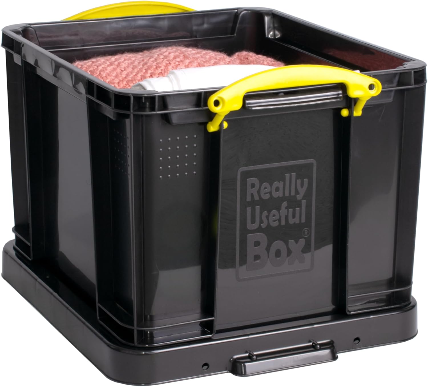 Really Useful Box Plastic Storage 35L Solid Black with Yellow Handles