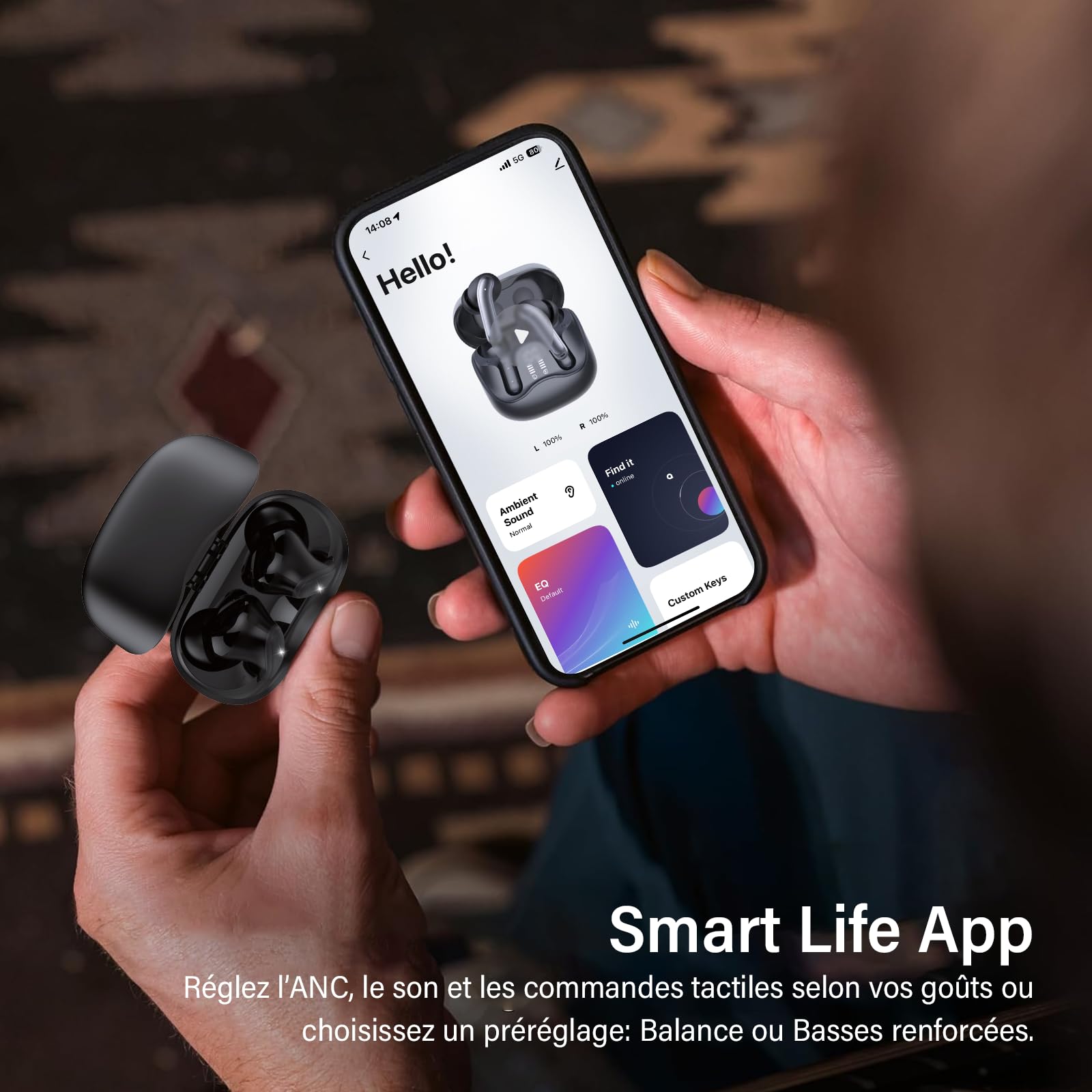 Écouteurs sans Fil Bluetooth 5.4 avec Réduction de Bruit Hybride, Hi-Res Son Stéréo, 6 Micros, 49H Autonomie, Charge sans Fil