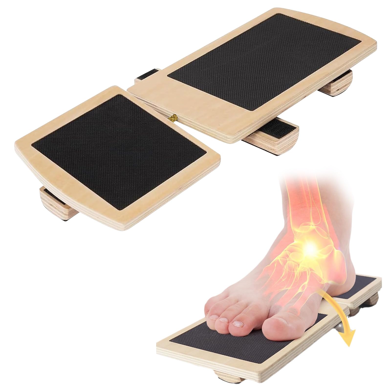 Lsydgn Balance Board Professionale In Legno Con Rivestimento Antiscivolo, Trainer Per Equilibrio, Riabilitazione Caviglia E Piedi, 2 Assi E 3 Bilancieri - 5